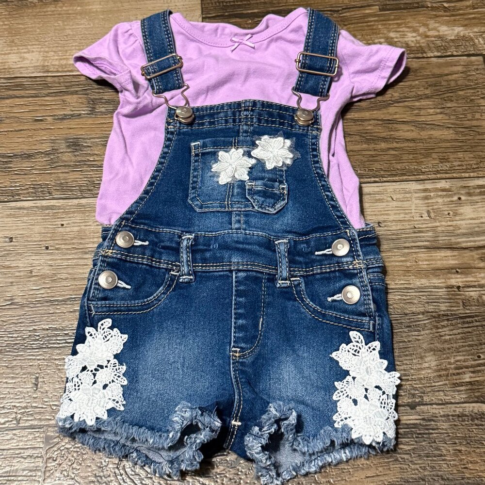 12m Floral Applique Shortalls